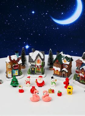新品圣诞发光小房子摆件创意18件套村庄欧式雪景小屋装饰品