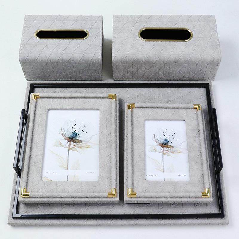 新款创意皮革相框首饰托盘组合搭配家居纸巾盒样板房卧室饰品摆件,淘宝优惠券,粉丝福利购,淘宝优惠卷