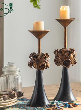 欧式复古做旧铁艺烛台烛光晚餐拍摄摆拍道具家居婚庆桌面装饰摆设