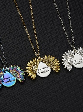 极速Sunflower Pendant Necklace Boho Jewelry Necklace Collier