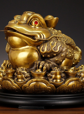 铜九子招财金蟾八方纳财金蟾蛤蟆蟾王咬钱蟾蜍客厅办公室供奉摆件