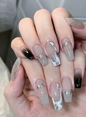 好货24Pcs Long Coffin Square False Nails Ballet Fake Nails P