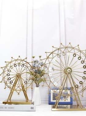 电镀金色浪漫摩天轮饰品客厅玄关桌面铁艺摆件美式家居软装摆饰