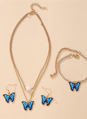 好货Butterfly Pendant Jewelry Set 3-piece set Earring Neckla