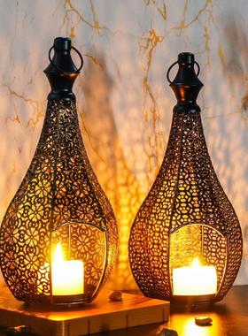 新品葫芦造型灯笼风灯铁艺镂空复古蜡烛台家居装饰工艺品