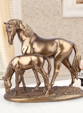 新品树脂工艺品欧式古铜色母子马摆件创意客厅电视柜办公室装饰品
