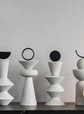 简约现代几何石质树脂工艺品雕塑软装北欧不规则砂岩质感家居饰品