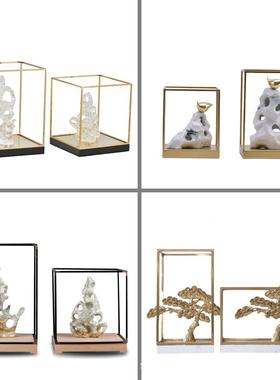 新式禅意铜迎客松中假山PZ719饰摆件酒大堂金店属边框架客厅办公