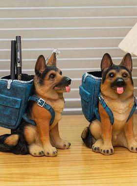 新款可爱创意边牧笔筒办公室桌面时尚文具收纳树脂工艺品摆件