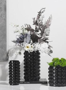 简约现代玻璃黑色波点花器客厅桌面软装插花瓶样板房间售楼处摆件
