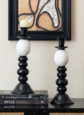 贝烛子高级感现代简黑白玻璃台客厅MLB-2423餐桌蜡烛台家居约艺装