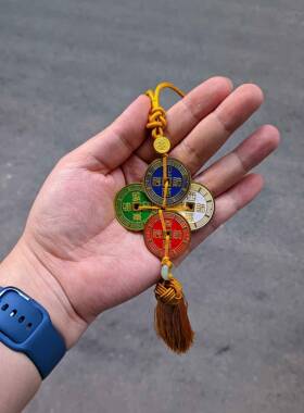 新款五路财神挂件车载送礼招财进宝财神眼彩色铜币五帝钱装饰挂件