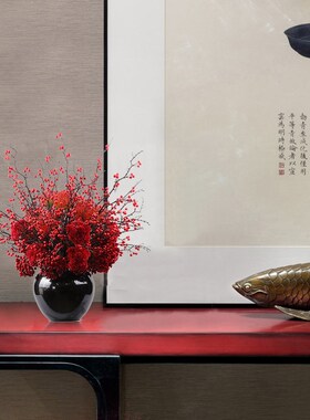 红色仿真花假花盆栽摆件现代轻奢电视柜餐桌花摆花洽谈桌花艺摆设