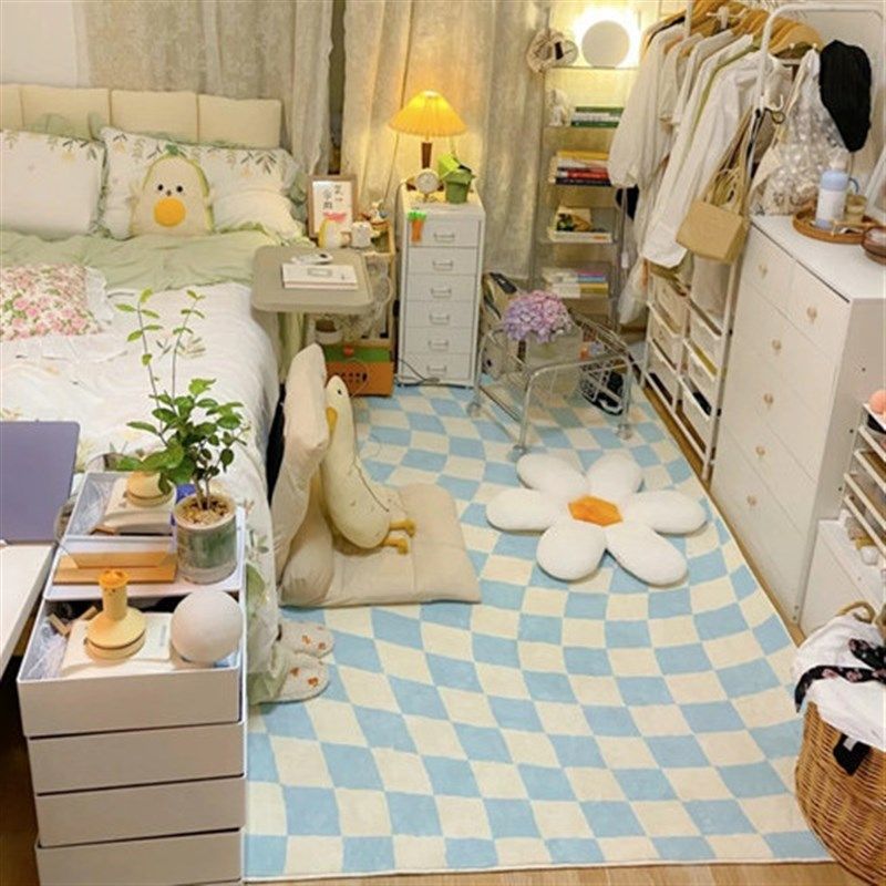 棋盘格子客厅地毯主卧室床边简约电竞房女孩房间免打理地垫定制,淘宝优惠券,粉丝福利购,淘宝优惠卷