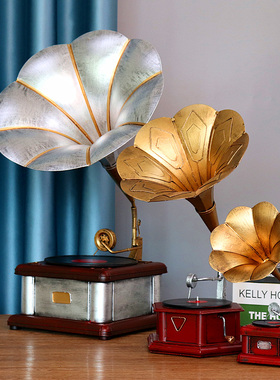 复古风留声机摆件民国上海古董唱片机老式怀旧道具店铺装饰小物件