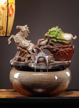 中式陶瓷招财循环流水摆件客厅创意喷泉瀑布水景鱼缸乔迁开业送礼