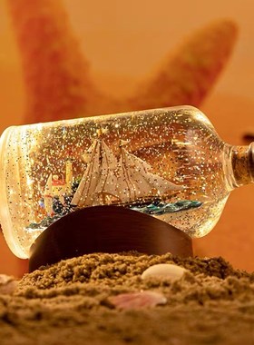 漂流瓶一帆d风顺创意办公室客厅摆件水晶球装饰乔迁新居开业礼物