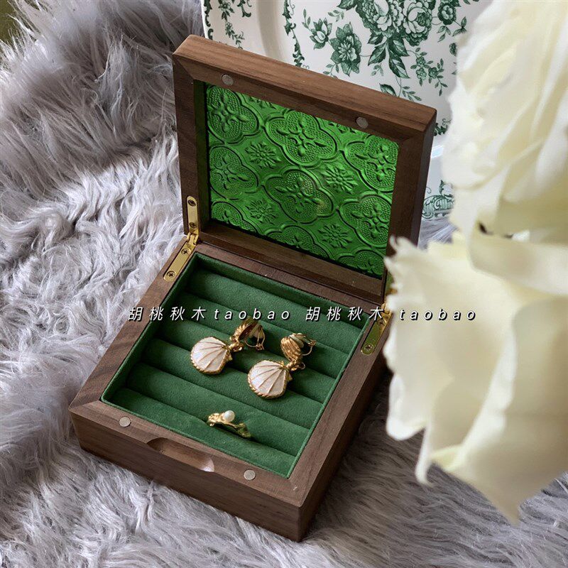 便携木质首饰盒实木饰品盒玻璃收纳戒指L项链耳饰复古戒指盒礼盒,淘宝优惠券,粉丝福利购,淘宝优惠卷