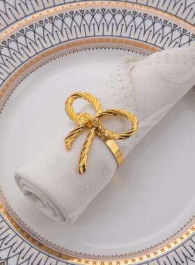 时尚简约婚庆蝴蝶结餐巾环金色领结餐巾扣时尚婚礼餐巾圈配饰