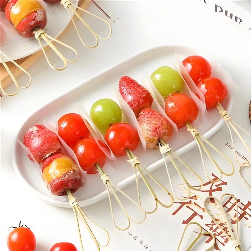 网红糖葫芦扁竹签冰棍杆球拍草莓签迷你小串山楂雪糕棒剪刀签商用 - 图0