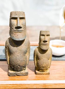 北欧风创意复活节岛摩石像工057艺品手摆件书房茶宠铸工家居艾铁