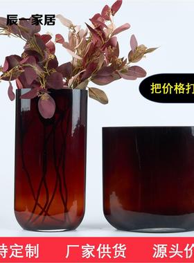 刀锋琉璃扁花瓶样板房花器水晶饰品干花花艺套装售楼处高端摆件