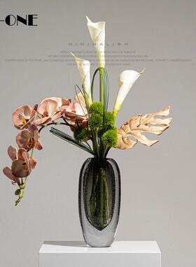 匠十三高级感现代玄关仿真花艺马蹄莲永生干花绿植书房装饰品