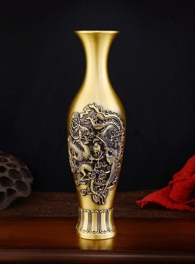 纯黄铜花瓶摆件复古大号仿古铜家居客厅酒柜电视柜台桌.面装饰摆