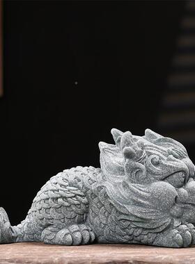 国TM690054件潮风瑞兽麒动麟青砂石物摆创办意客厅公室桌面鱼缸造