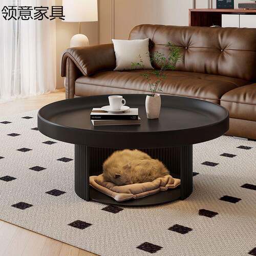 法式复奶油厅客宠物沙发茶几中古风古小户型黑色圆形84019小茶几 - 图0