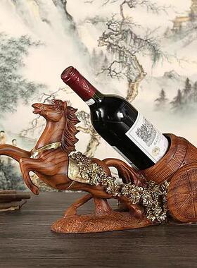 新中式红酒架子一马当先摆件轻奢高档客厅酒柜装饰葡萄酒瓶置物架