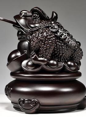 黑檀木雕金蟾摆件三足蟾蜍金蝉招财实木办公家居装饰客厅开业礼品