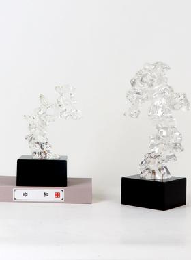 新中式透明太湖石禅意摆件展厅售楼处客厅隔断书房书柜软装饰品