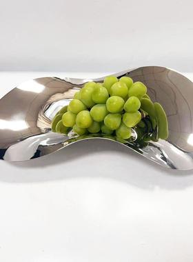 欧式银色304不锈钢不规则流线果盘托盘摆件厨房餐厅样板房软装饰