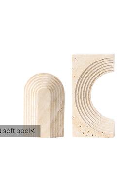 现代侘寂风仿黄洞石拱形玄关几何摆件售楼处书柜设计师软装工艺品