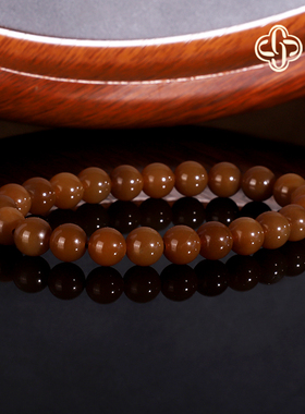 建廷新疆且末糖和田玉手串8mm 羊脂玉麦芽糖红糖手串单圈珠串