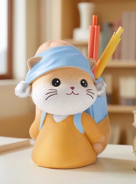 可爱猫咪笔筒摆件办公室工位桌面装饰学生实用收纳生日礼物送女生