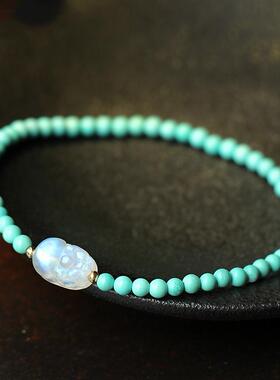 手链绿松石手串项链女链锁骨设计珍珠原矿佛珠款时尚饰品韩国新款