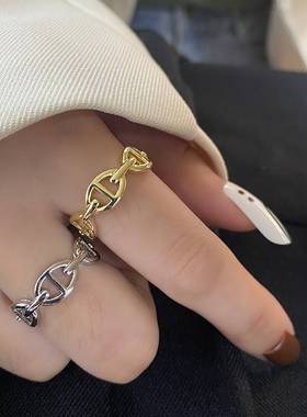 tendy temperament ring chain buckle lock shape open ring nic