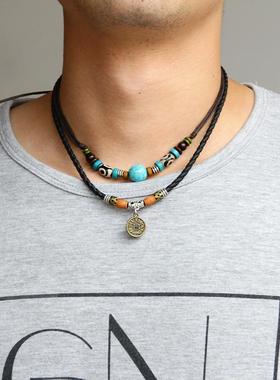 ~ Turquoise personality retro Coin Pendant Necklace simple m