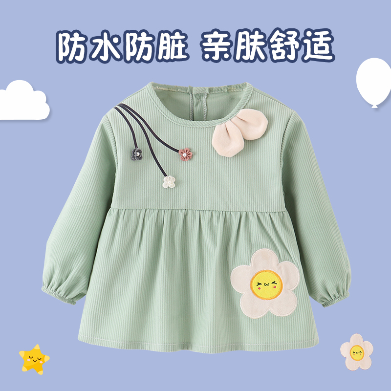Autumn and winter corduroy baby coveralls children's bibs baby eating clothes waterproof anti-dirty reverse dressing boys and girls rice pockets