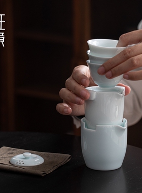 班意旅行茶具快客杯防烫陶瓷一壶三杯玻璃礼品套装简约车载便携式
