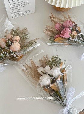 烤焦玫瑰花仿真花ins风假花高档纸袋花束桌面装饰摆设花艺摆件