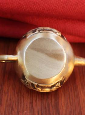 黄铜把把壶转转手把件桌面工艺品小摆件铜招财客厅麻将胡小茶壶转