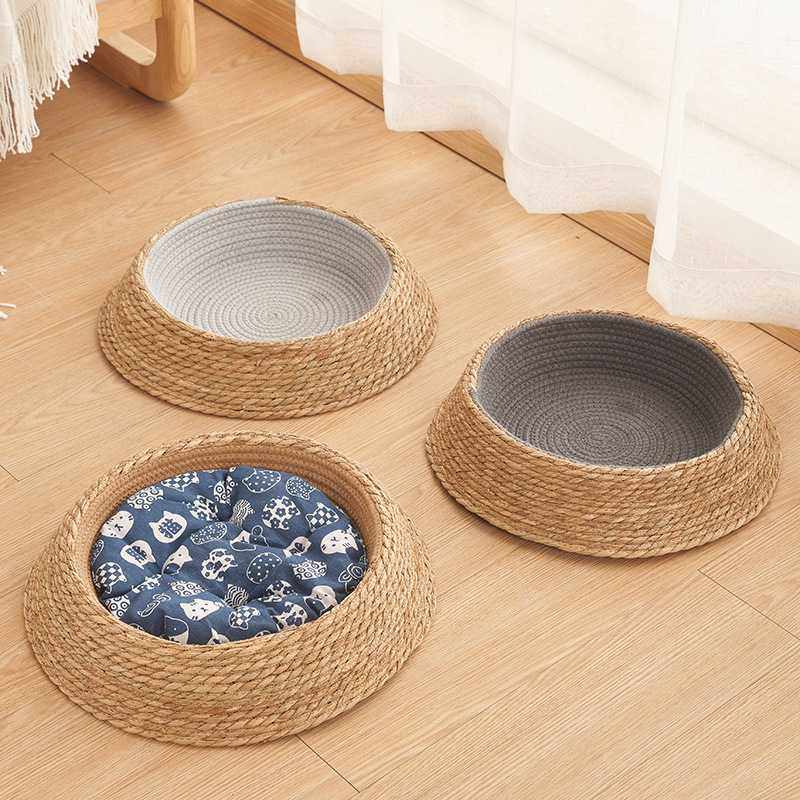 新款直销藤编猫窝四季通用冬季保暖蒲草垫子狗窝猫抓板宠物床猫咪,淘宝优惠券,粉丝福利购,淘宝优惠卷