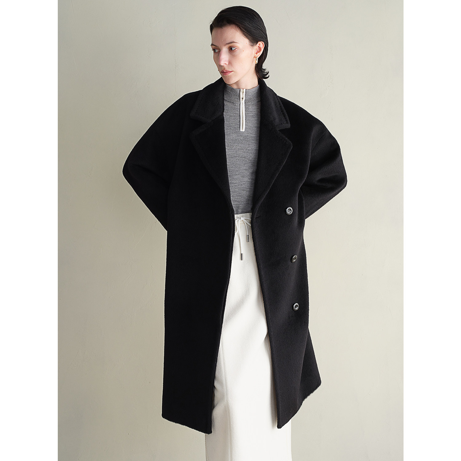 MARIUS"墨鱼大衣"巴卡系列时尚羊驼毛建筑感斜门襟大衣,淘宝优惠券,粉丝福利购,淘宝优惠卷