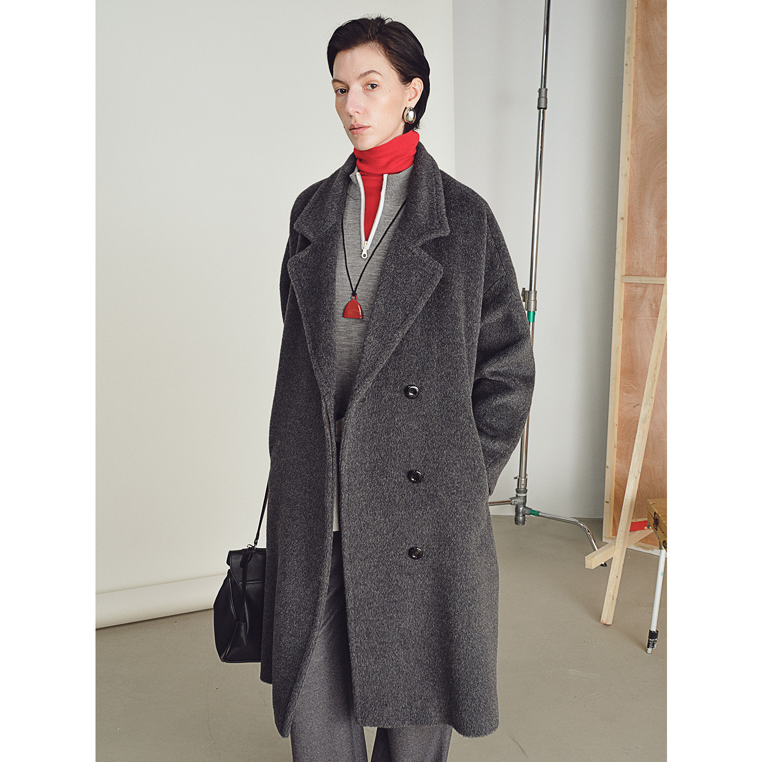 MARIUS"墨鱼大衣"巴卡系列时尚羊驼毛建筑感斜门襟大衣,淘宝优惠券,粉丝福利购,淘宝优惠卷