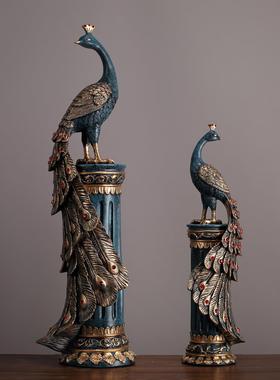 孔雀摆件新中式工艺品酒店客厅电视柜酒柜酒架玄关装饰品摆设摆件