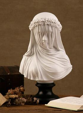 哥特式雕塑斗篷女人雕像半身像戴面纱的女士艺术家居装饰精品