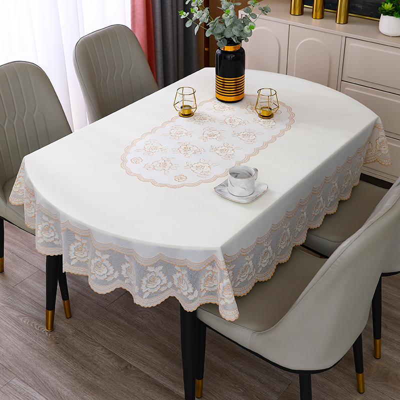 椭圆形餐桌布高端可折叠伸缩桌桌布免洗防水防油蕾丝PVC桌布新款 - 图3